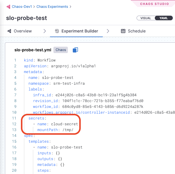 Chaos experiment definition YAML